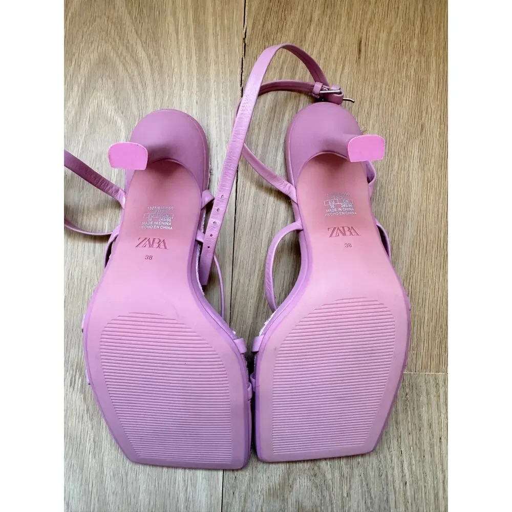 NEW Zara pink HEELED LEATHER SANDALS WITH INSOLE  Size 38 $90 - Picture 5 of 6